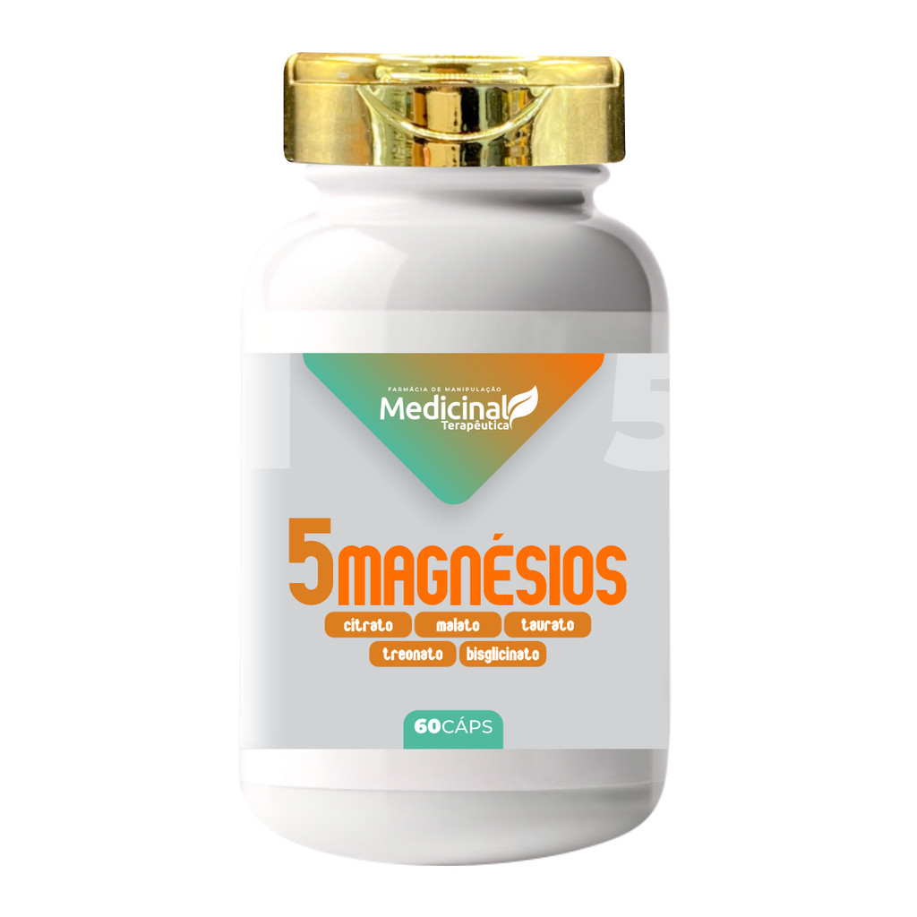 Top 5 Magnésios Treonato + Citrato+ Malato + Taurato + Bisglicinato 60 Cápsulas
