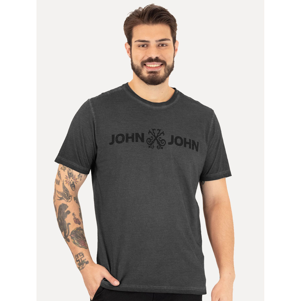 Camiseta John John Original JJ Basic Logo Stone Cinza Escuro