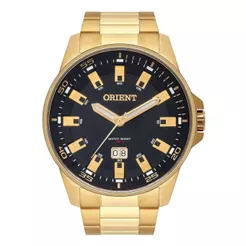 Relógio Orient Masculino Dourado Fundo Preto Aço Inox Analógico Calendário Original MGSS1218P1KX