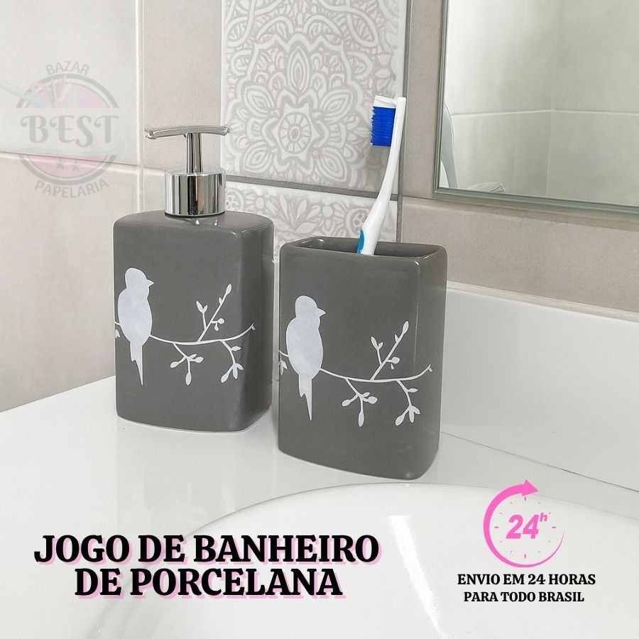 ogo Banheiro Kit Lavabo Porcelana Sabonete Escova De Dentes