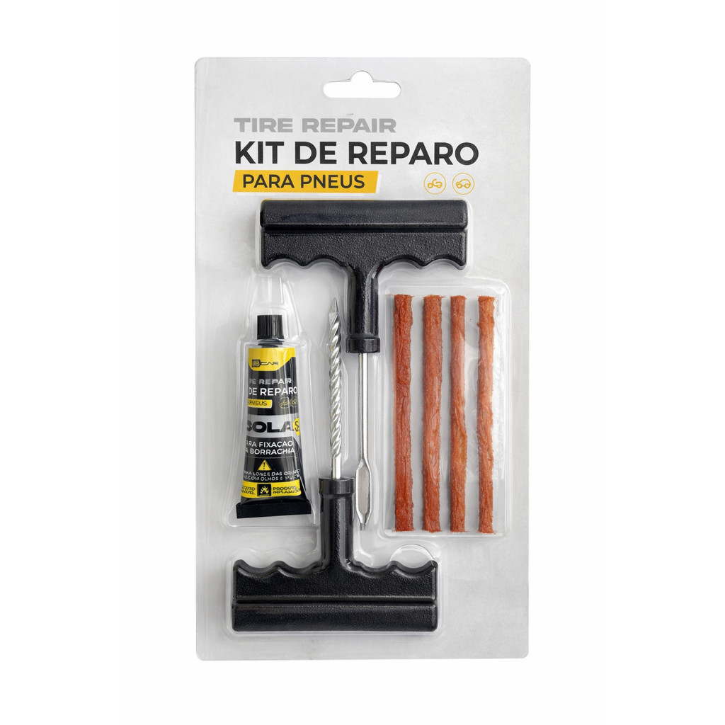 Kit Conserto Pneu Carro Moto com Ferramentas+Cola e Macarrão