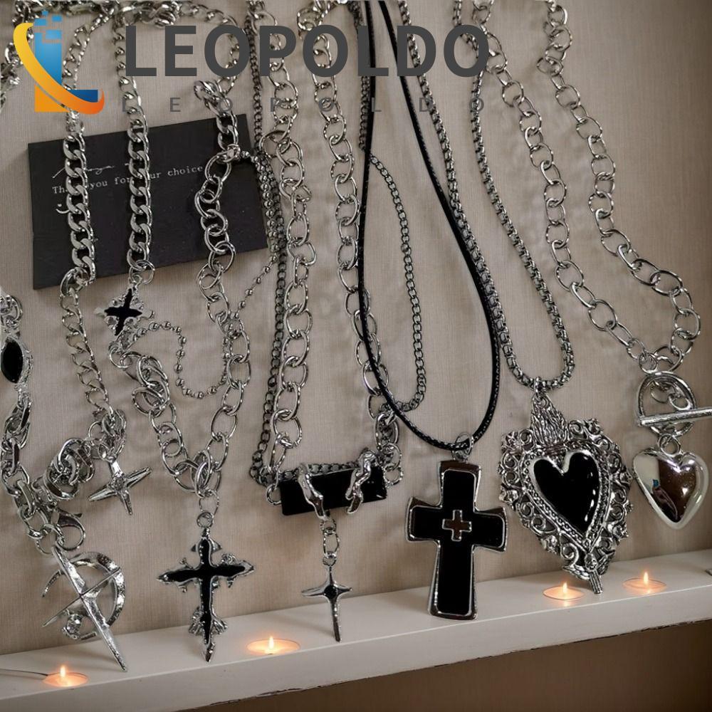 Colar LEOPOLDO Punk Rock , Y2K De Liga De Zinco Vintage De Rua Dos Anos 90 , Pingente De Cruz De Coração Preto Legal