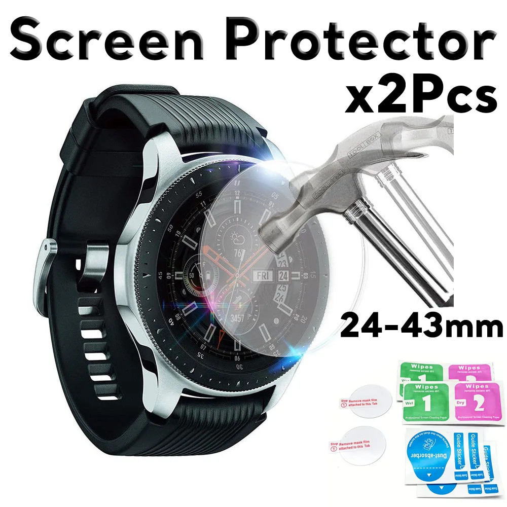 2 Pçs 24mm A 43mm Relógio Protetor De Tela De Vidro Temperado Smartwatch Inteligente Película Protetora Guarda Anti Risc