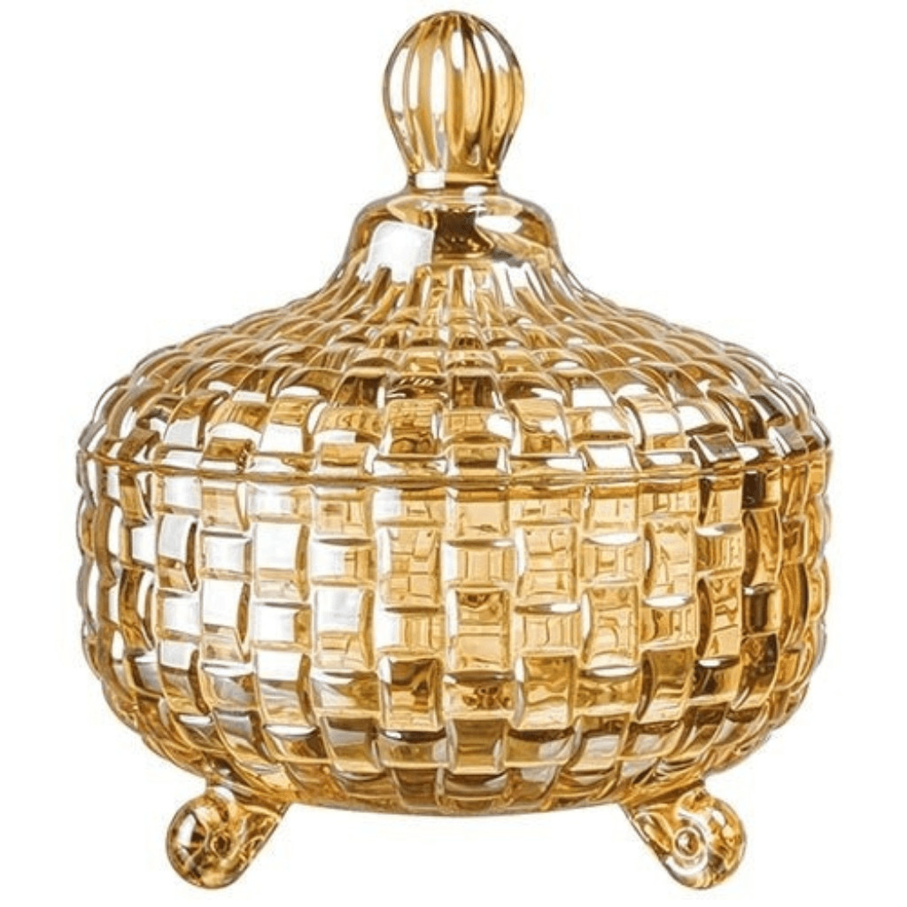 Potiche de Vidro Orion Âmbar C/ Tampa 10,5x12,5cm Decoração Baleiro Bomboniere Luxo em Oferta na Shopee