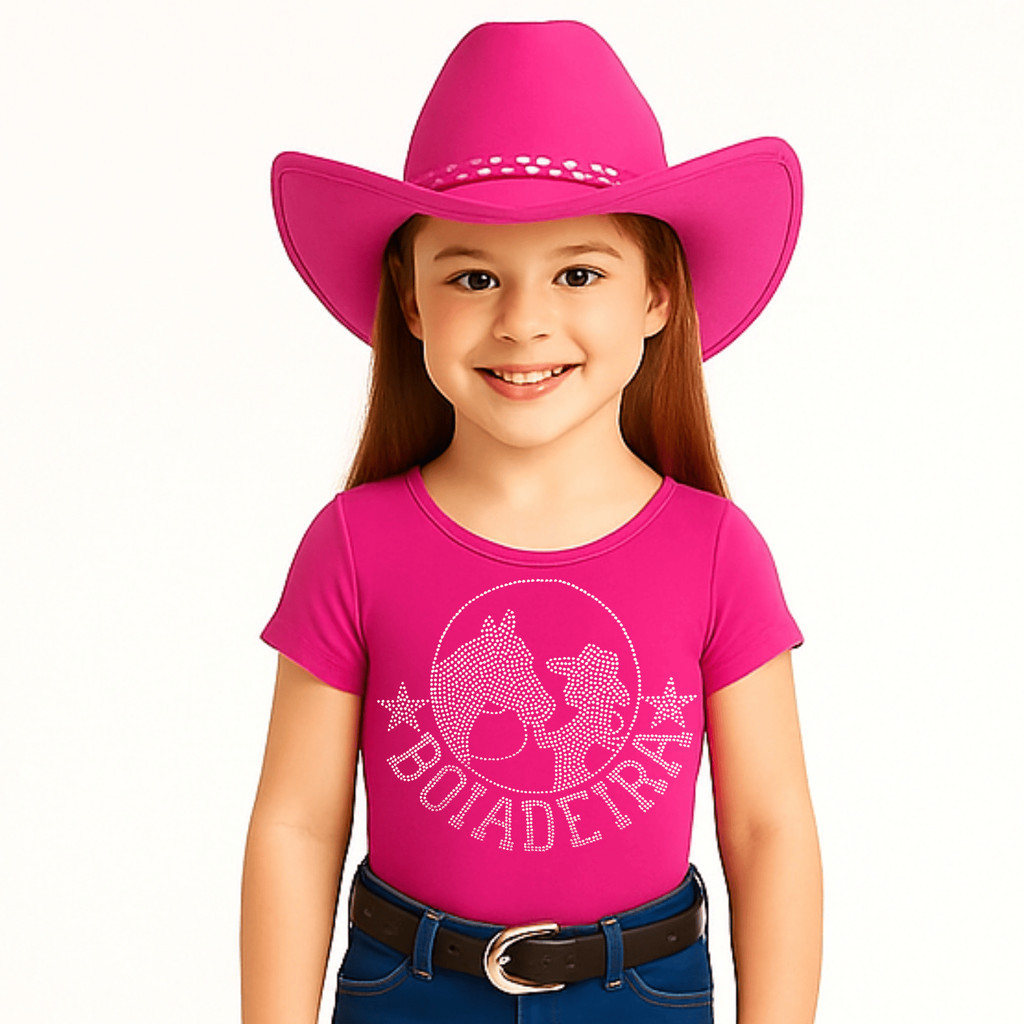 Roupa Infantil Menina Body Pink Vibrante Strass Manga Curta Festa Country Boiadeira Ana Castela