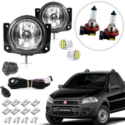 Kit de Farol de Milha Auxiliar Neblina Vidro Fiat Strada 2013 14 15 16 17 18