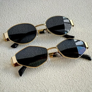 Kit 2 Peças De Óculos De Sol Ovais Vintage Losango Com Proteção UV400 , Armação De Metal Para Mulheres E Homens