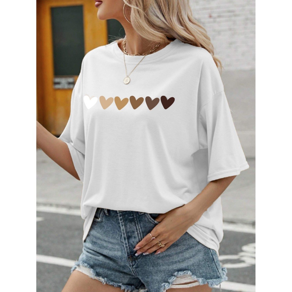 Camiseta Oversized Unissex Larga Ombros Caídos Estilo Skatista Estampada Desenho Corações Amor Blus