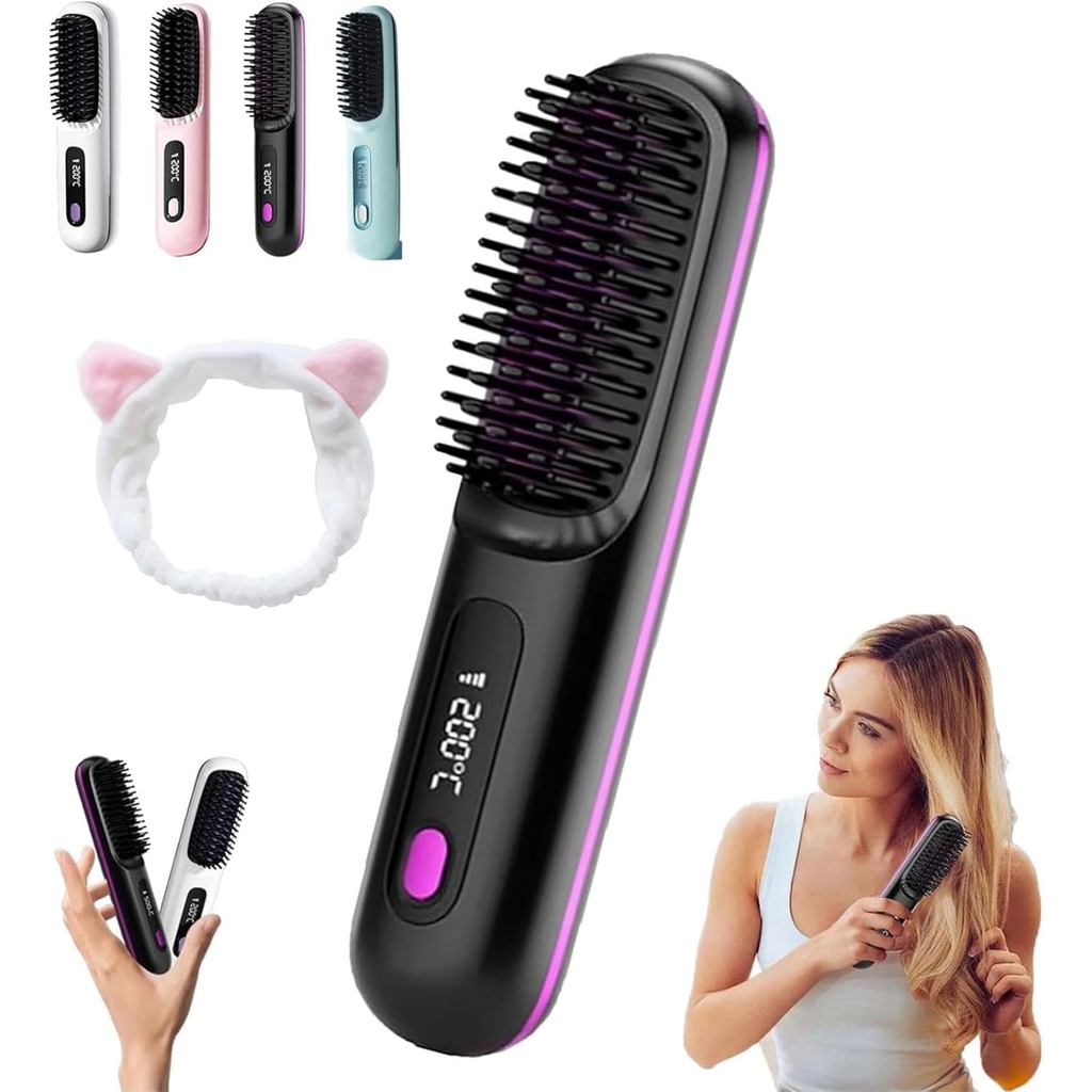 Numoya Go Brush Pro, Escova Alisadora Portátil Numoya - Gobrush Pro, Escova Alisadora de Cabelo Sem Fio Recarregável, 3 
