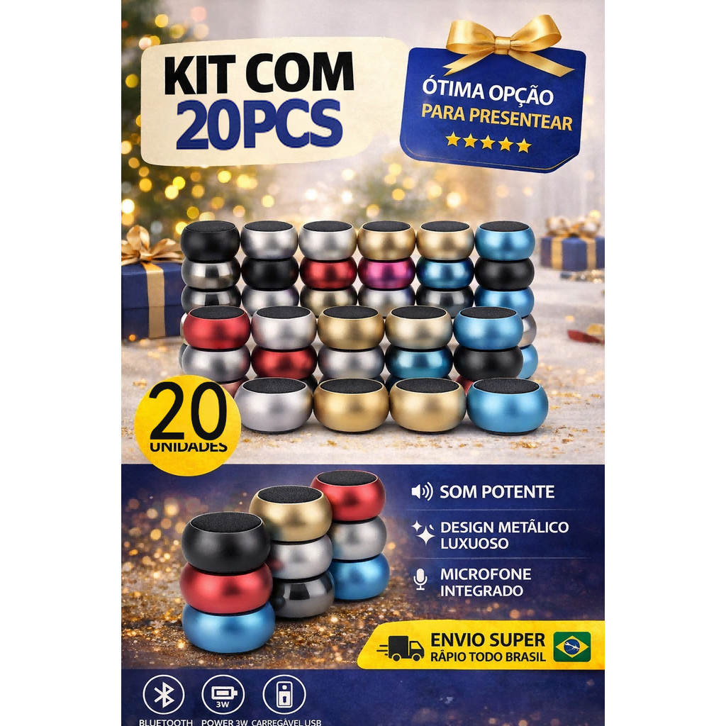 Caixa de Som Bluetooth M3 TWS 20 Unidades 3W Metal Portátil Bateria Longa Duração À Prova D'água Cores Sortidas
