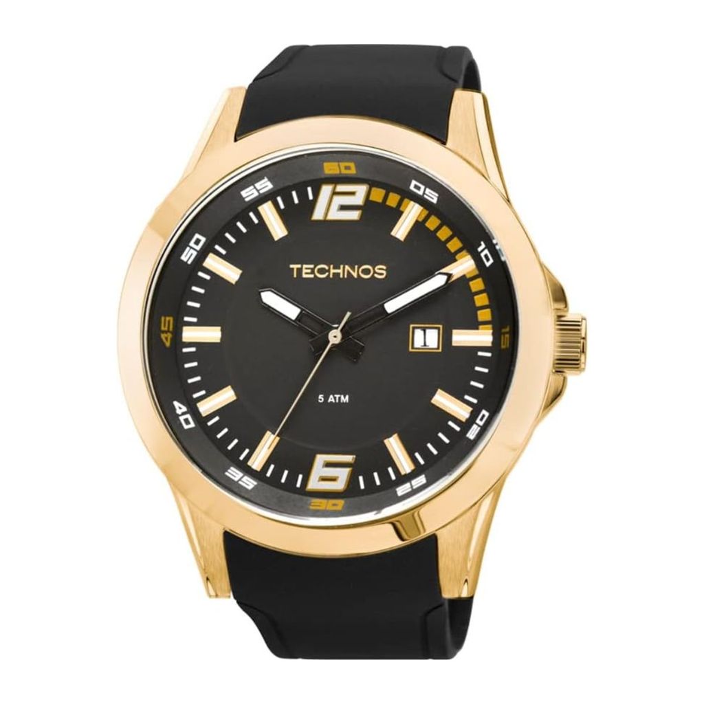 Relógio Masculino Technos Performance Aço Dourado Pulseira Silicone Calendário 2115KPU/8P