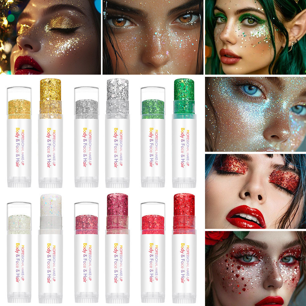 Pintura Facial com Bastão de Glitter Gel de Lantejoulas Maquiagem de Sereia Festival de Música Carnaval Cabelo Sombra de