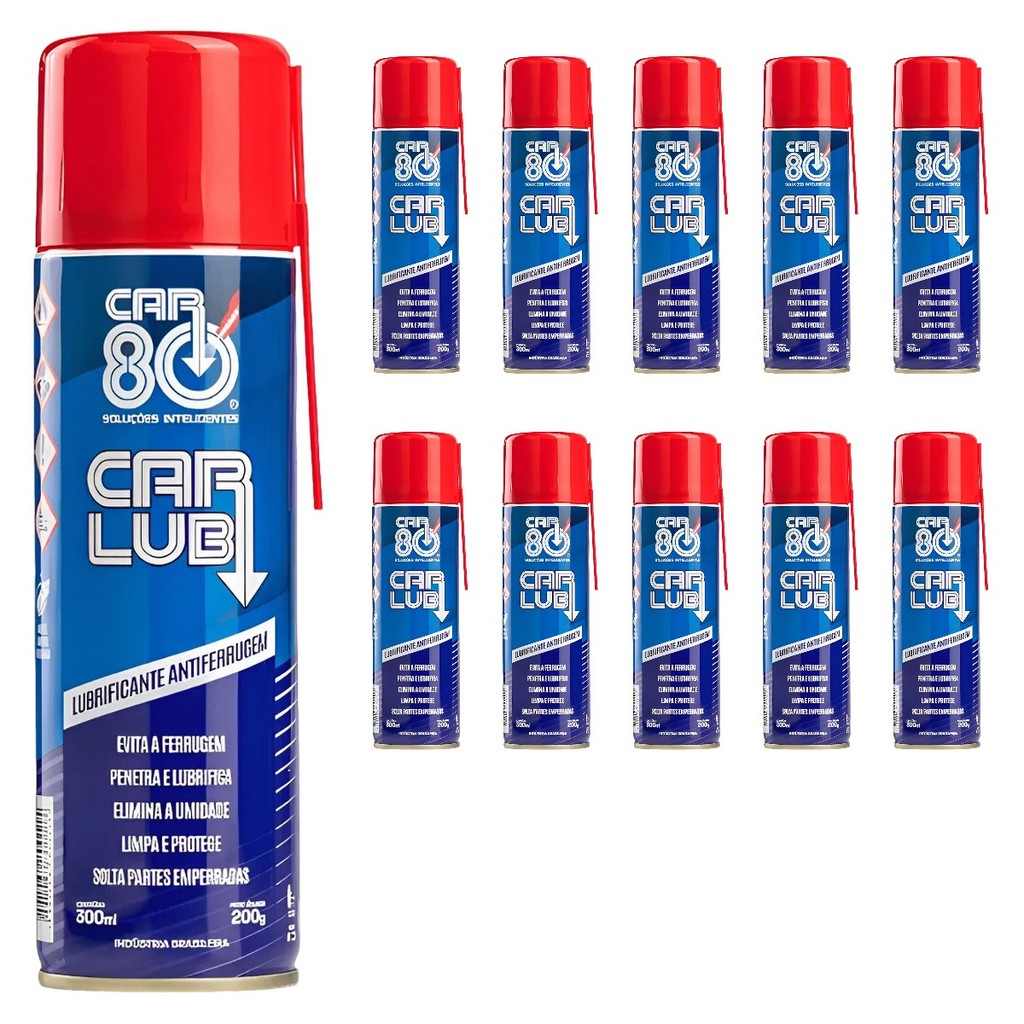 Kit 11 Unidades Car Lub Desengripante Spray 300ml - Lubrificante Antiferrugem Multiuso Ação Rápida em Oferta na Shopee