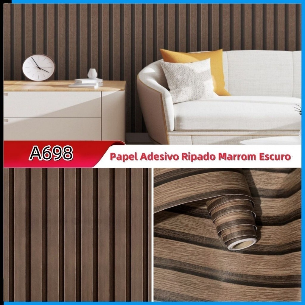 Papel De Parede Adesivo Ripado Marrom 5m X 45cm Lavável 3D em Oferta na Shopee