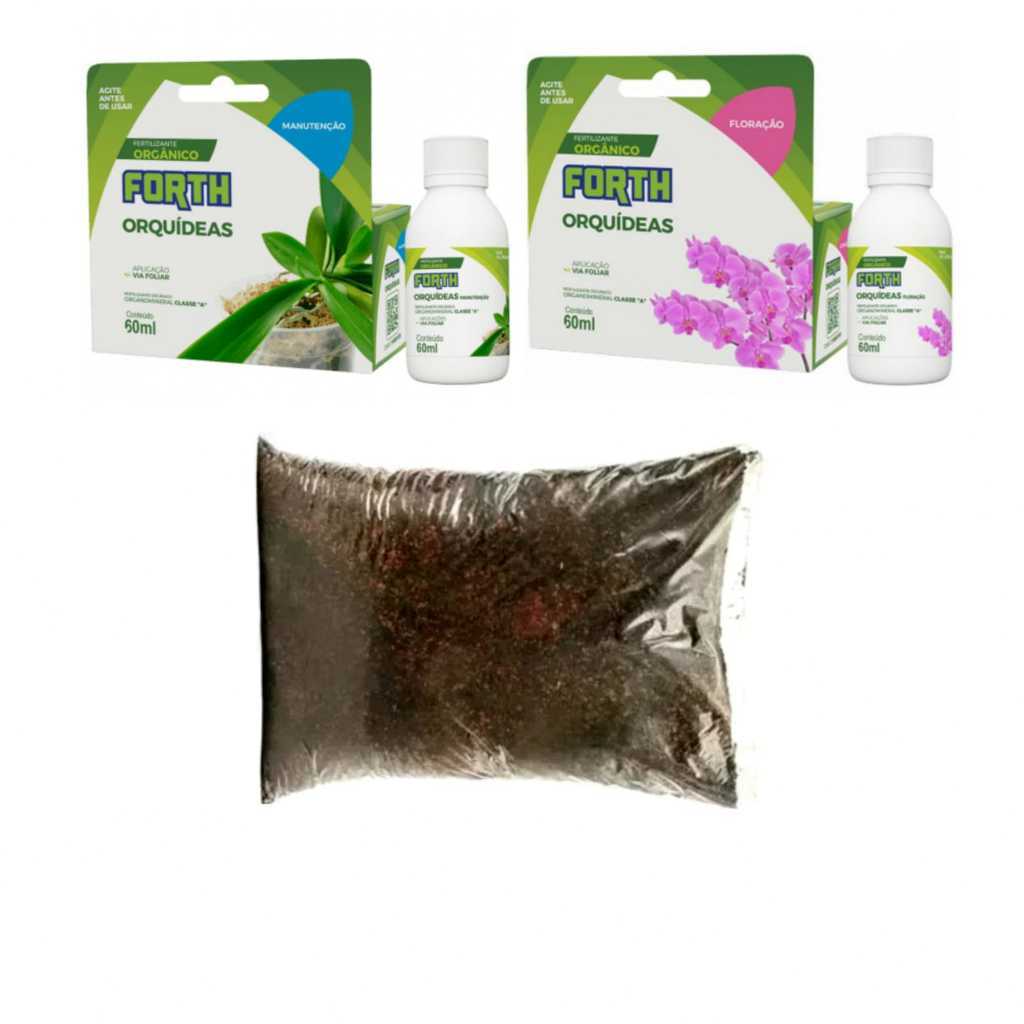 kit adubo liquido orquideas floração e manutenção 60ml da forth + Humus de minhoca 1kg kit organico via solo e folhas