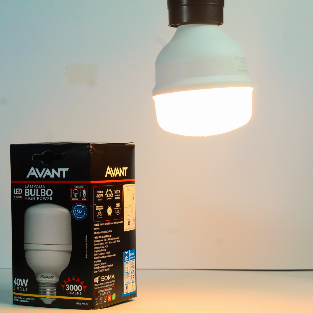 Detalhes do Kit 5 Lâmpadas LED Avant 40W Bivolt E27 3000K Amarela Alta Potência Econômica Iluminação