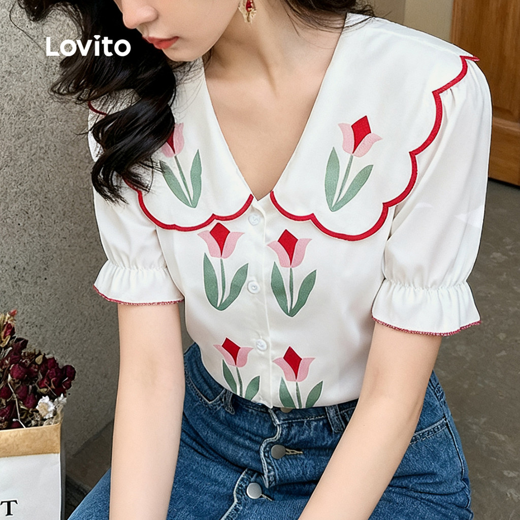 Lovito Blusa Casual com Botões para Primavera/verão para Mulheres L164LD302 em Oferta na Shopee