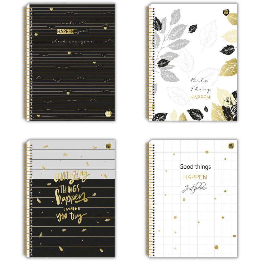 Caderno 10X1 Capa Dura Colegial Happen Glitter 160 Folhas Pacote com 04