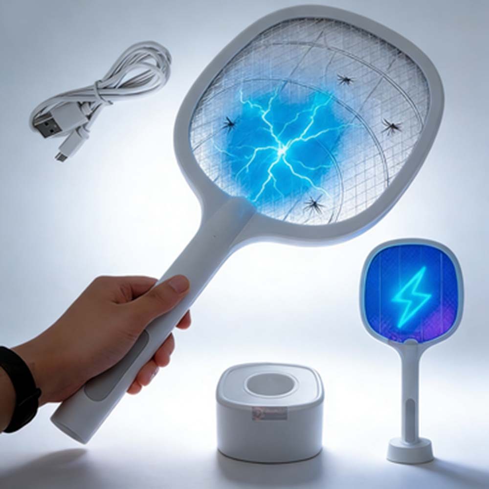 Raquete elétrica anti-mosquito eficiente para uso doméstico - com base de carregamento segura