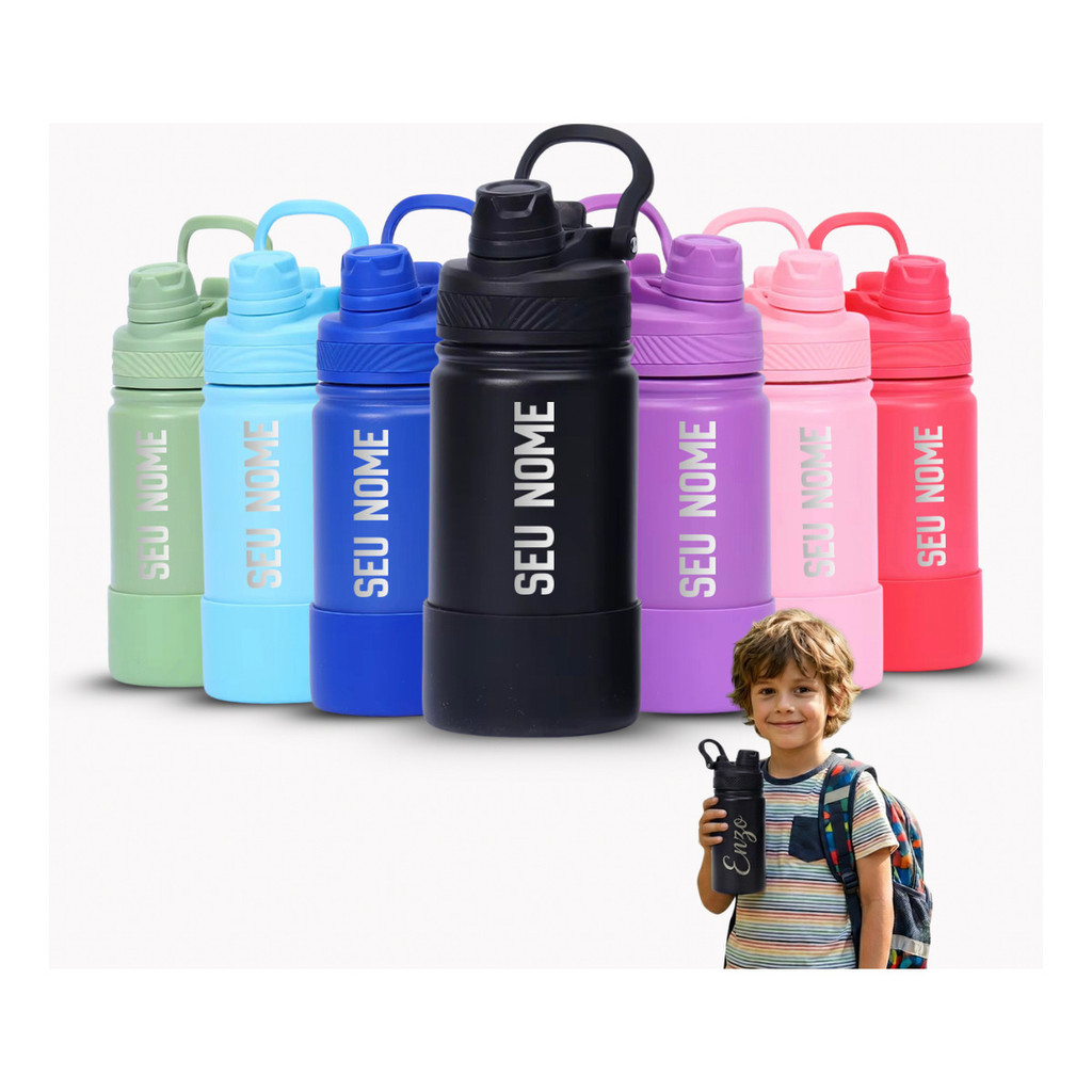 Garrafa Térmica Personalizada Inox 350ml Com Canudo Escolar com Base Proteção em Silicone em Oferta na Shopee