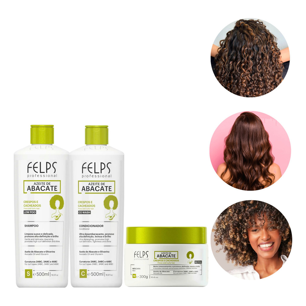 Kit Shampoo+Condicionador+Máscara Umectação Noturna Felps Cabelo Cacheado e Crespo 500ml 2/3/4ABC