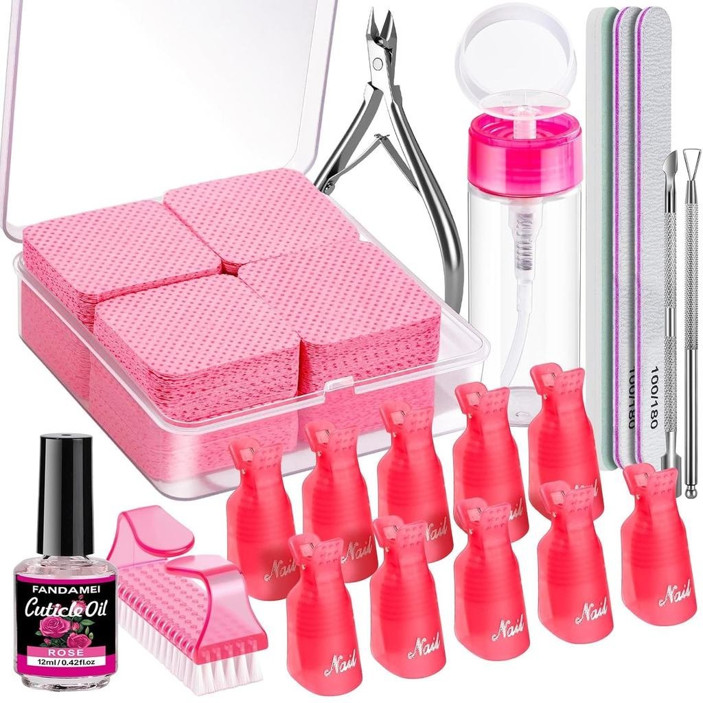 Kit De Ferramentas Para Remoção De Esmalte Em Gel FANDAMEI Com Clipes Imersão Unhas , Toalhetes Sem Fiapos , Frasco Removedor , Cuticl