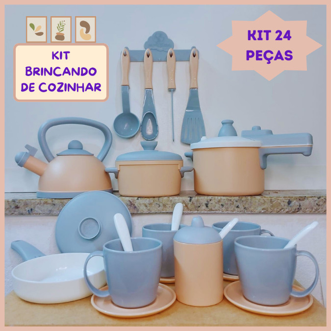 Kit Cozinha Infantil Completa Panelinhas Chaleira Brinquedo Menina 24pç Panelas com Utensílios Cores Unissex Menino