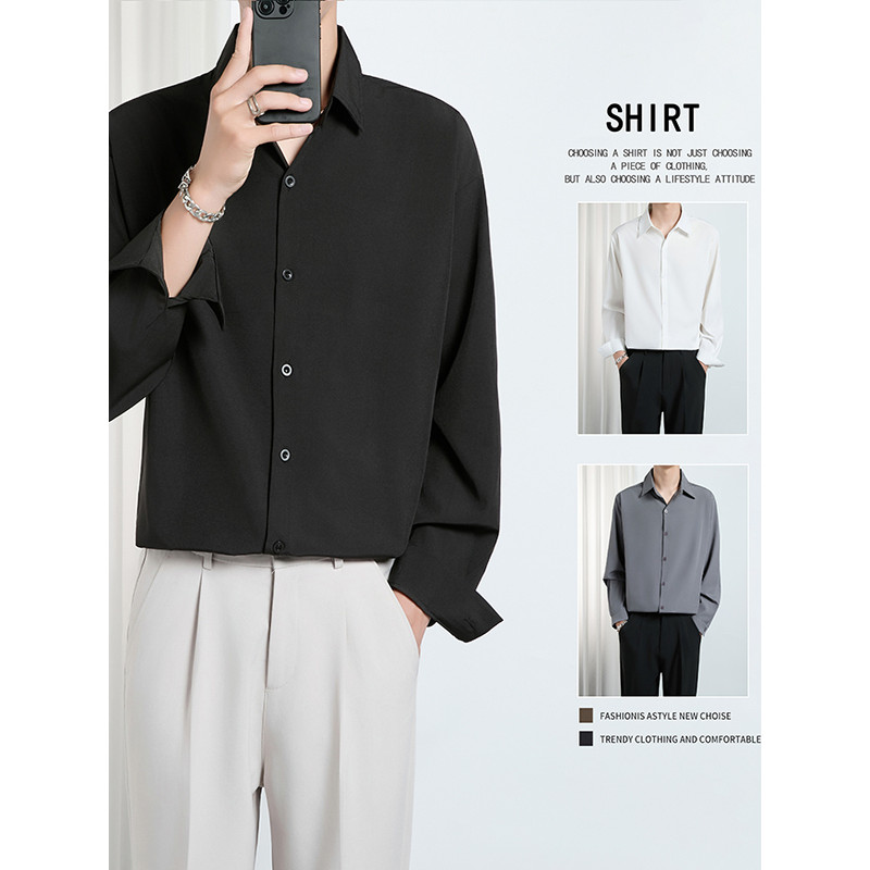 Primavera outono topo versão coreana High-End Drape camisa de manga comprida masculina na moda simples ins solto não-fer