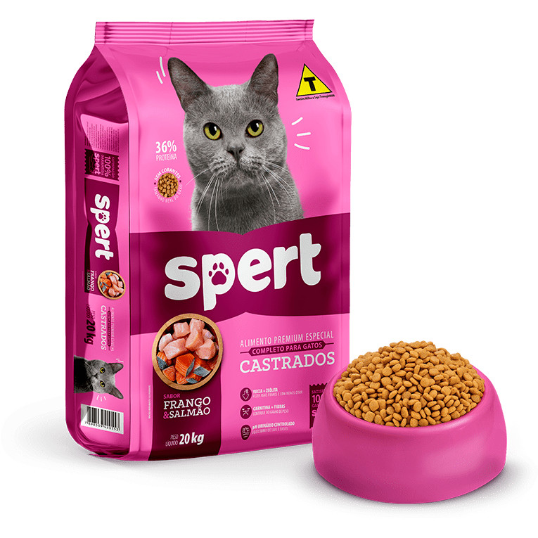 Ração Spert Gatos Castrados Premium Especial Sabor Frango e Salmão PCT 20KG