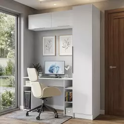 Conjunto Home Office 1 Guarda-Roupa 2 Aéreos Neo 1 Escrivaninha Branco Madesa