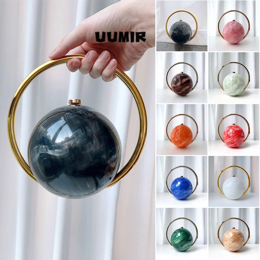 Bolsa Feminina UUMIR Bola Redonda , De Noite Em PVC Galvanizado , Alça Esférica Mini Boliche Com Padrão De Pedra