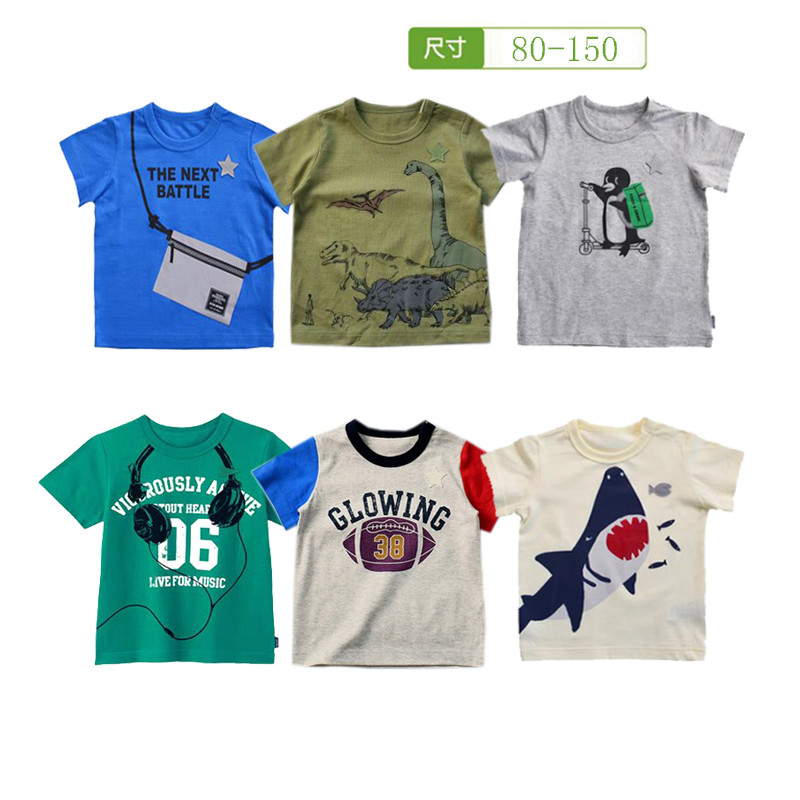 Comércio exterior roupas infantis novo estilo infantil puro algodão manga curta camiseta bebê dos desenhos animados verã