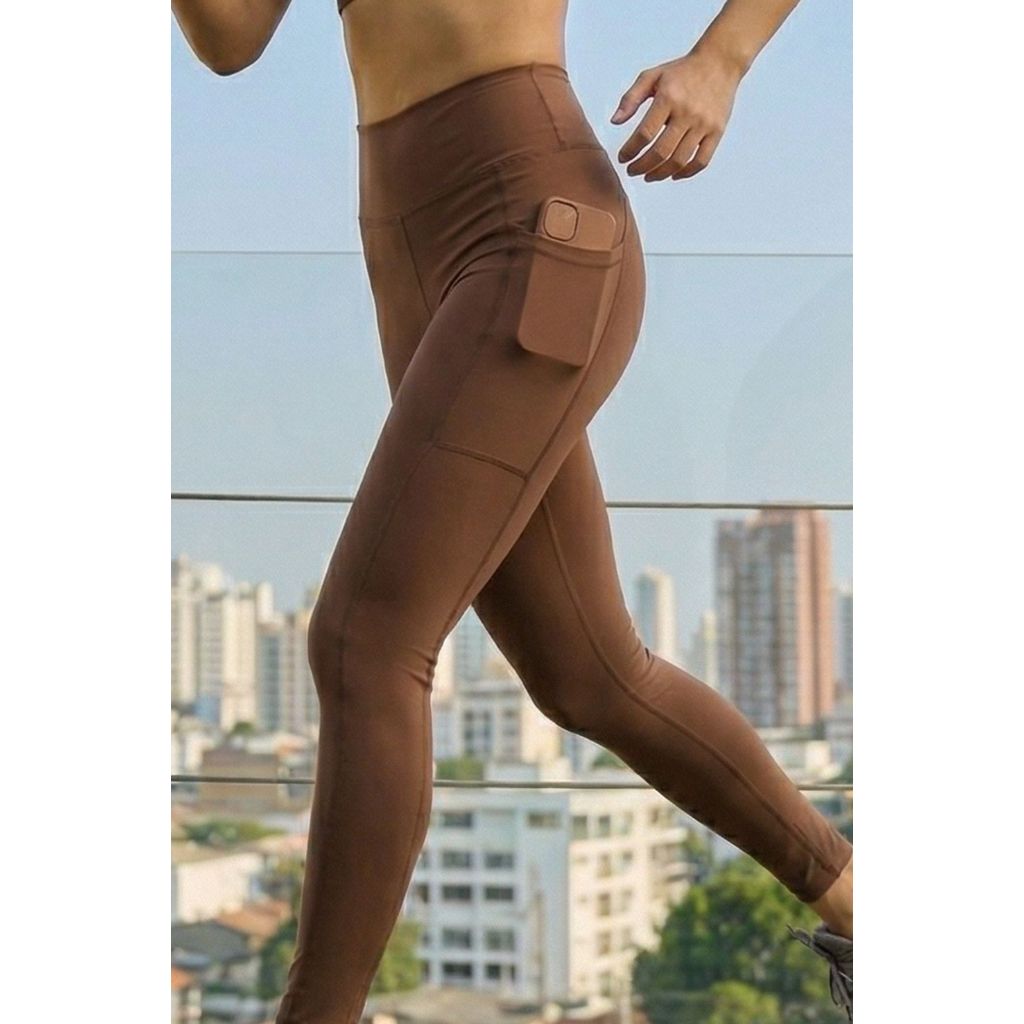 Calça Legging Fitness Bolso Lateral Polo Wear Marrom Escuro