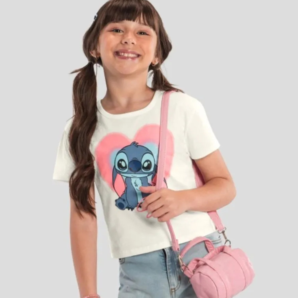 Blusa Menina Stitch Leve Verão Delicada Infantil Promoção Brandili Desenho Animado Promoção Conforto