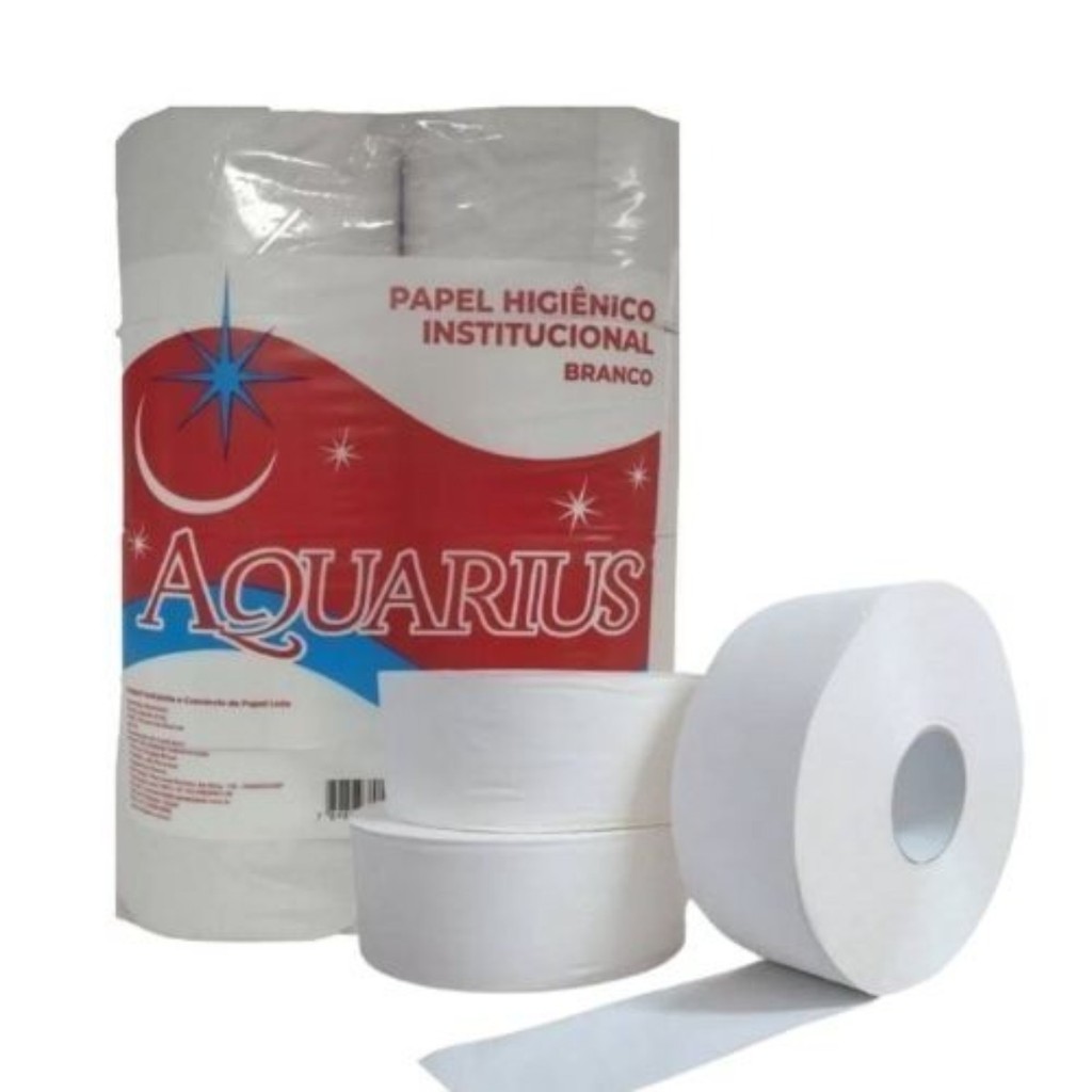 Papel Higiênico Rolão 130m 8 Rolos Institucional Aquarius Branco 100% Celulose Virgem Profissional