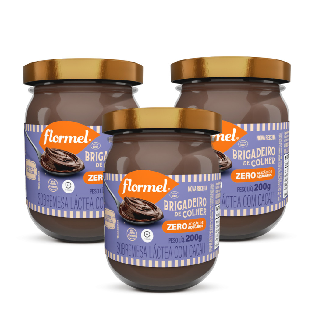Kit 3 Potes de Brigadeiro de Colher Flormel Zero Açúcar 200g em Oferta na Shopee