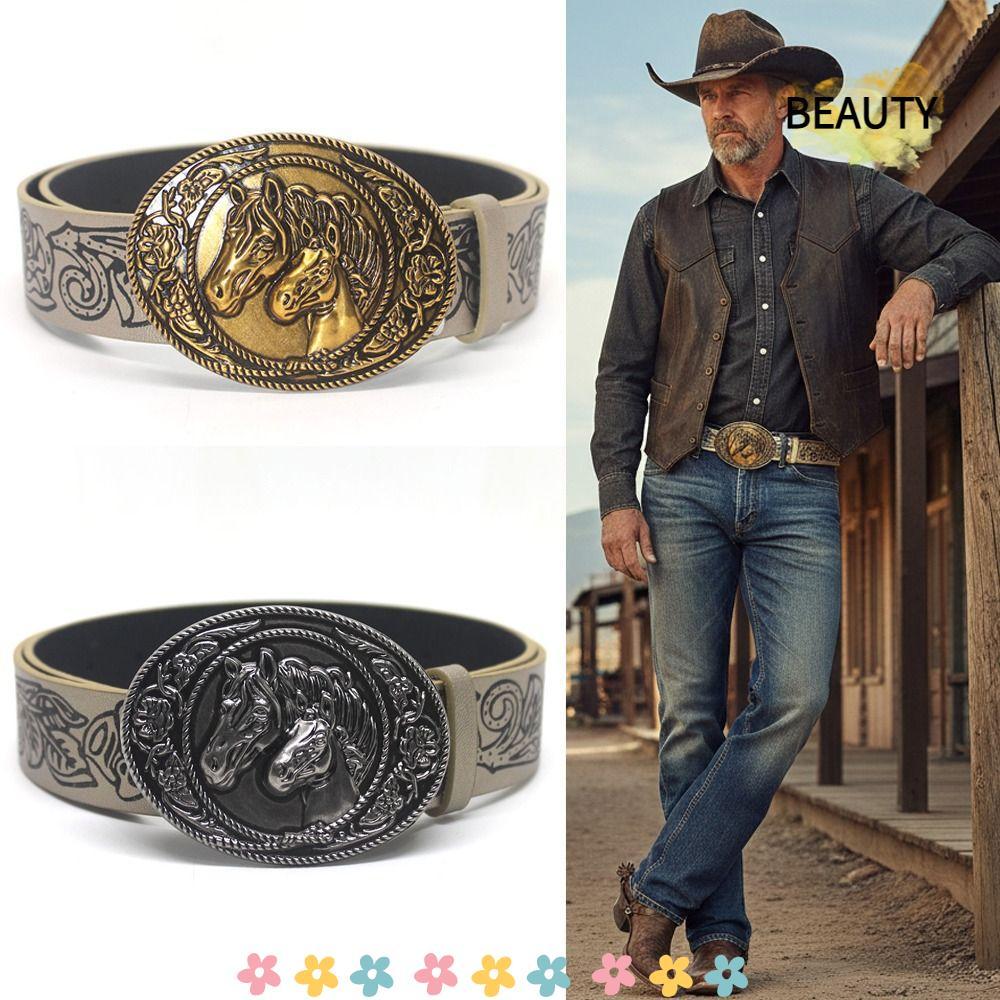 BEAUTYHOMEBR Cinto De Couro PU , Cowboy Ocidental Com Design De Luxo De Marca Moderna , Cintura Fivela De Cavalo Esculpi