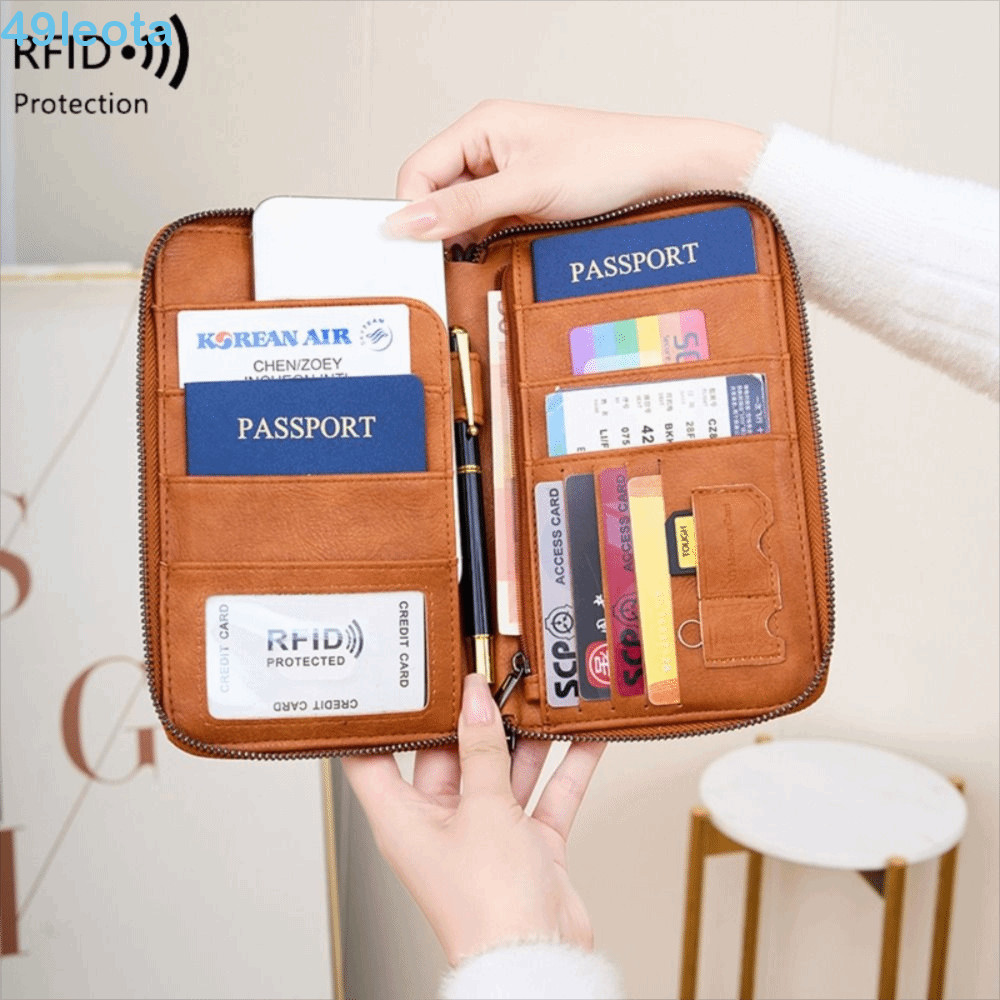 Carteira Com Clipe Para Passaporte LEOTA , Porta-RFID Antirroubo De Grande Capacidade , À Prova D'água