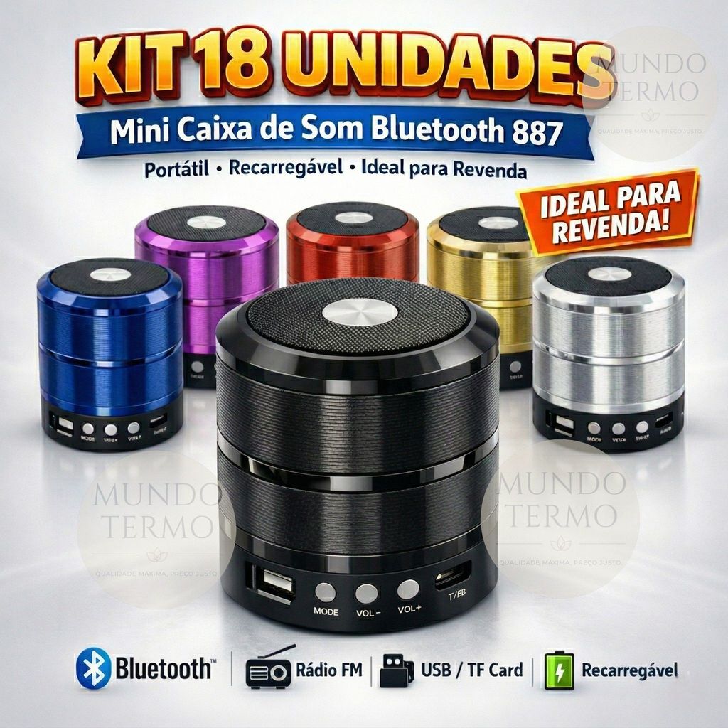 KIT 6 12 e 18 Mini Caixinha De Som 887 Bluetooth Portátil Bateria Recarregável