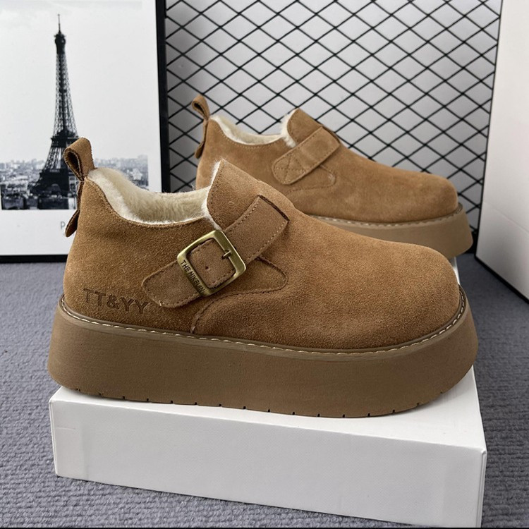 Botas de Inverno Femininas YA0H em Couro com Forro de Pelúcia, Salto Alto, Botas de Neve, Sapatos Forrados de Algodão