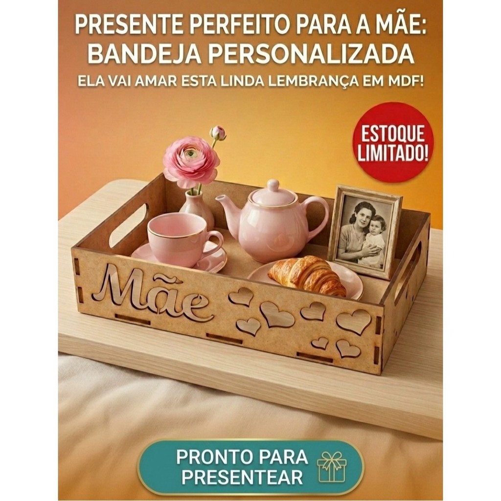 Kit 5, 10,15, 20 Bandeja MDF Mãe em MDF Cru - Cesta Lembrancinha Presente Decoração Dia das Maes Mae