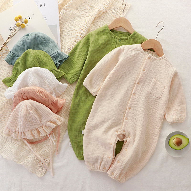 [Chapéu grátis] Roupas de bebê Roupas de verão Estilo fino Gaze Macacão de bebê Roupas de ar condicionado Pijamas infant