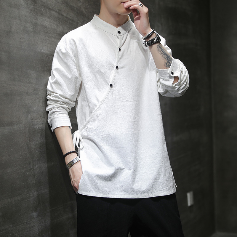 Estilo chinês estilo étnico camisa de linho Diagonal roupas masculinas Zen chá roupas casuais Hanfu roupas superiores de