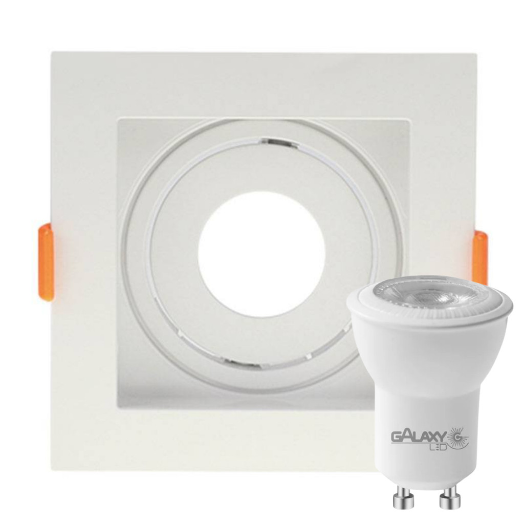Spot De Embutir Mr11 Mini Dicroica Quadrado Recuado Branco + Lampada Led MR11 4w Soquete Gu10