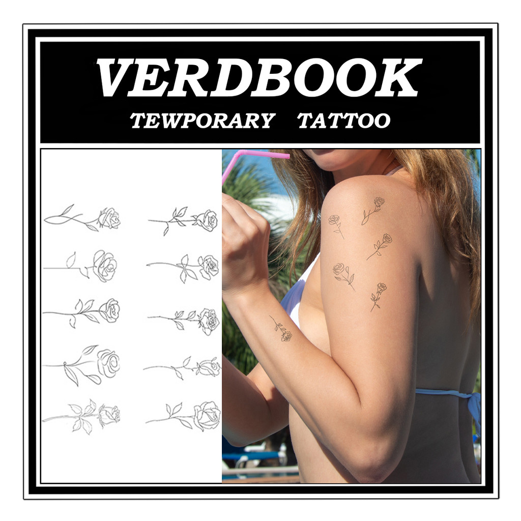 VERDBOOK Temporary Tattoo Sticker Waterproof Lasting 2 Week Fake Tattoo Mini Rose Collection Magic Tattoos Suitable For 