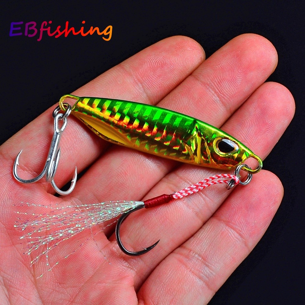 1 Pçs 10g/15g/20g/30g/40g/50g Pesca Jigging Gancho Spinner Isca Laser Metal Gabarito Umpan Colher De Fundição De