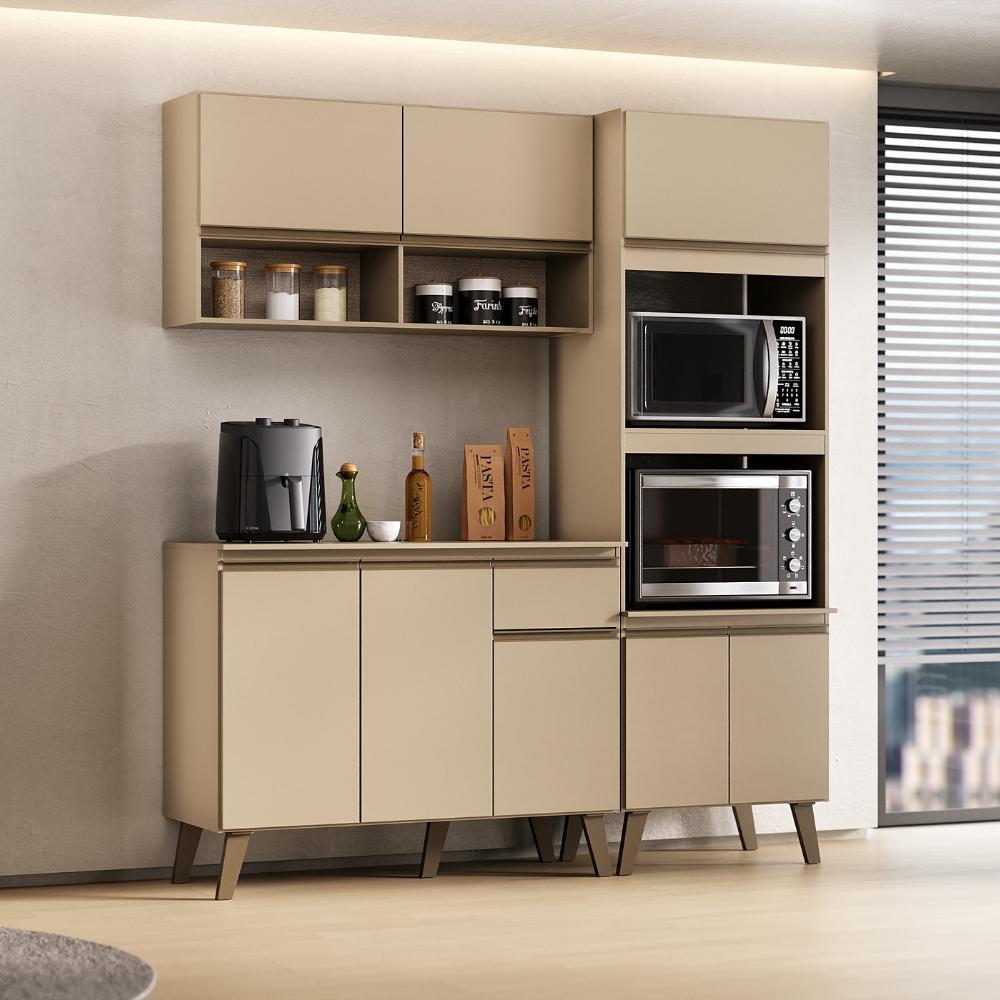 Armário de Cozinha Completa Atlanta Fit Carraro Amêndoa