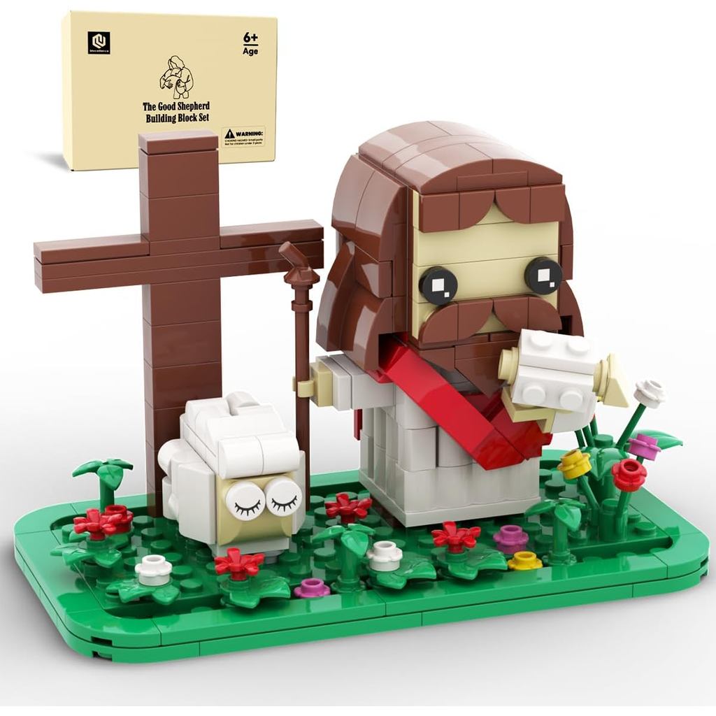 Conjunto de Construção de Jesus, Kit de Construção de Natal, Figuras do Pequeno Jesus, o Bom Pastor, com Ovelha e Cruz,