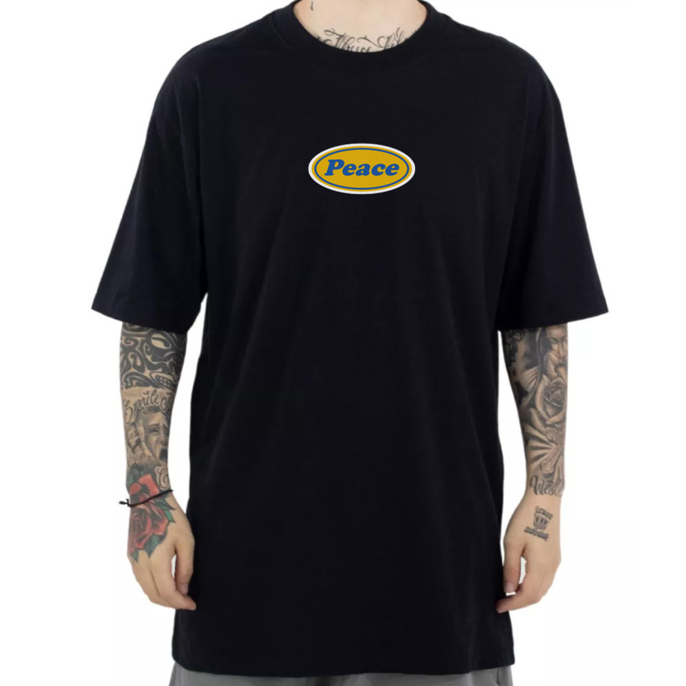 Camiseta Camisa Oversized Estampado Peace Retro Streetwear Masculina Lançamento