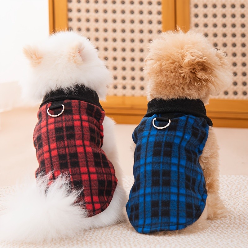 Suéter Quente de Outono/Inverno para Cães e Gatos com Padrão Xadrez Simples, Adequado para Teddy, Bichon e Cães de Peque